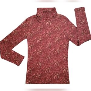 Jones New York Red and Gold Paisley Turtleneck